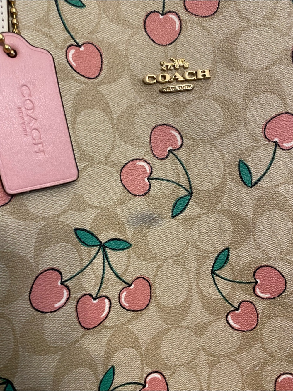 GUC Coach City Tote in Signature Canvas heart cherry print in Light Khaki Multi - Picture 3 of 12